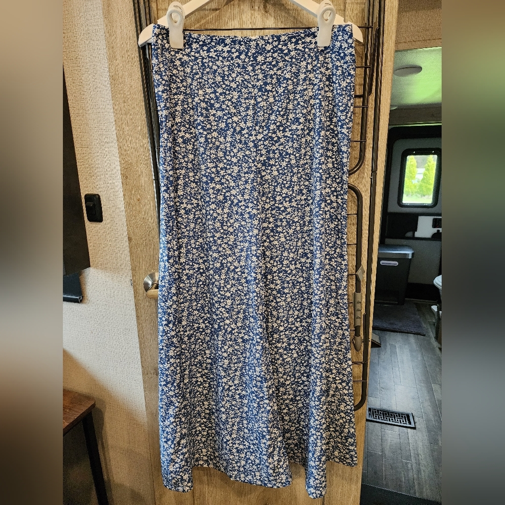 SHEIN Wide Leg Palazzo Pant Large Ditsy Floral Print Blue NWOT High Waist - Picture 9 of 12